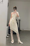 Un Morceau elastic lace oblique blooming half skirt UM231XZ11 light yellow PUM40